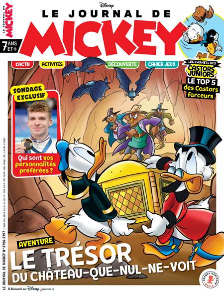 Abonement LE JOURNAL DE MICKEY - De 7 a 14 ans. Decouvrez Le Journal de Mickey, l'hebdo le plus lu des 7 a 14 ans. Chaque semaine, c'est 64 pages de lecture et de decouvertes avec les aventures en BD de Mickey, Donald, Riri Fifi Loulou, avec les gags des Profs, Ducobu, (...)